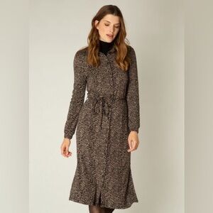 Yest Abstract Animal Print Midi Shirt Dress Side Slits Size 8 EU 40
